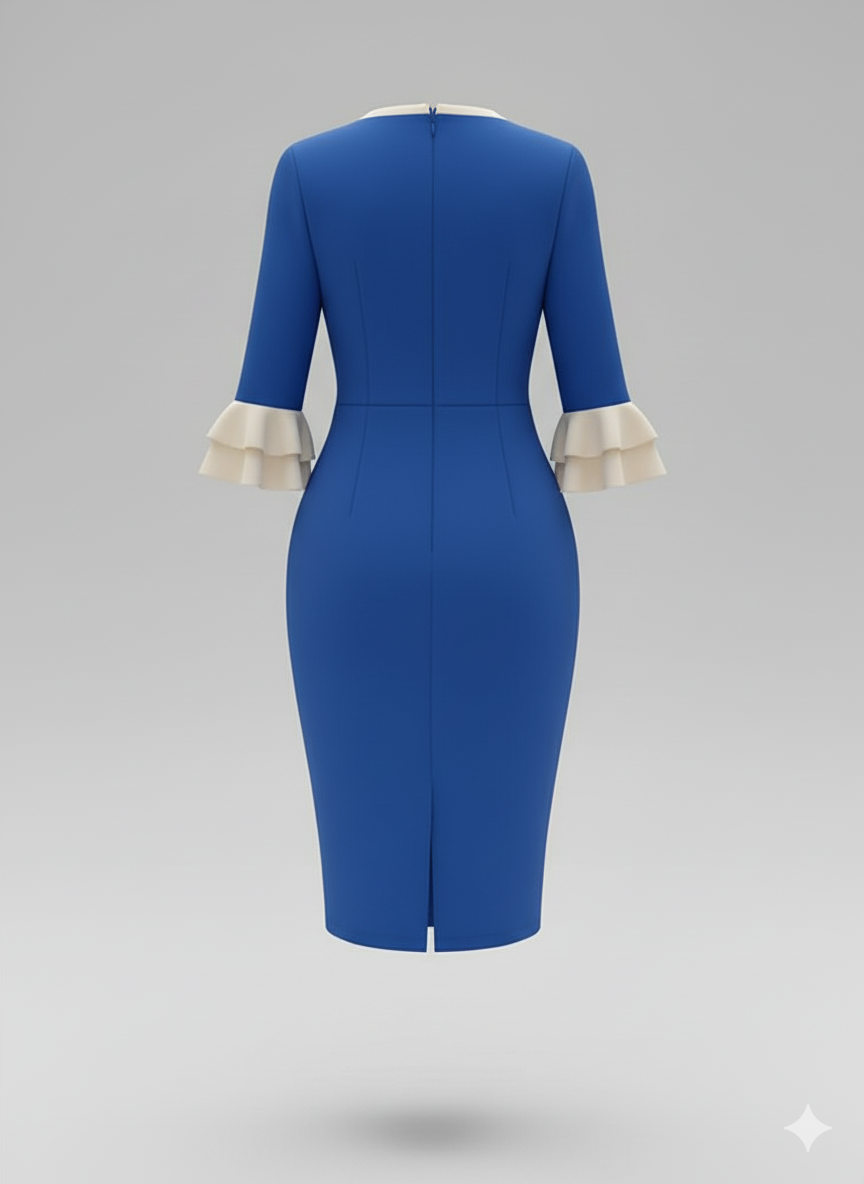 Kadın Truvakar Kollu Fiyonk Yakalı Midi İthal Krep Elbise – Şık Zarif Tasarım