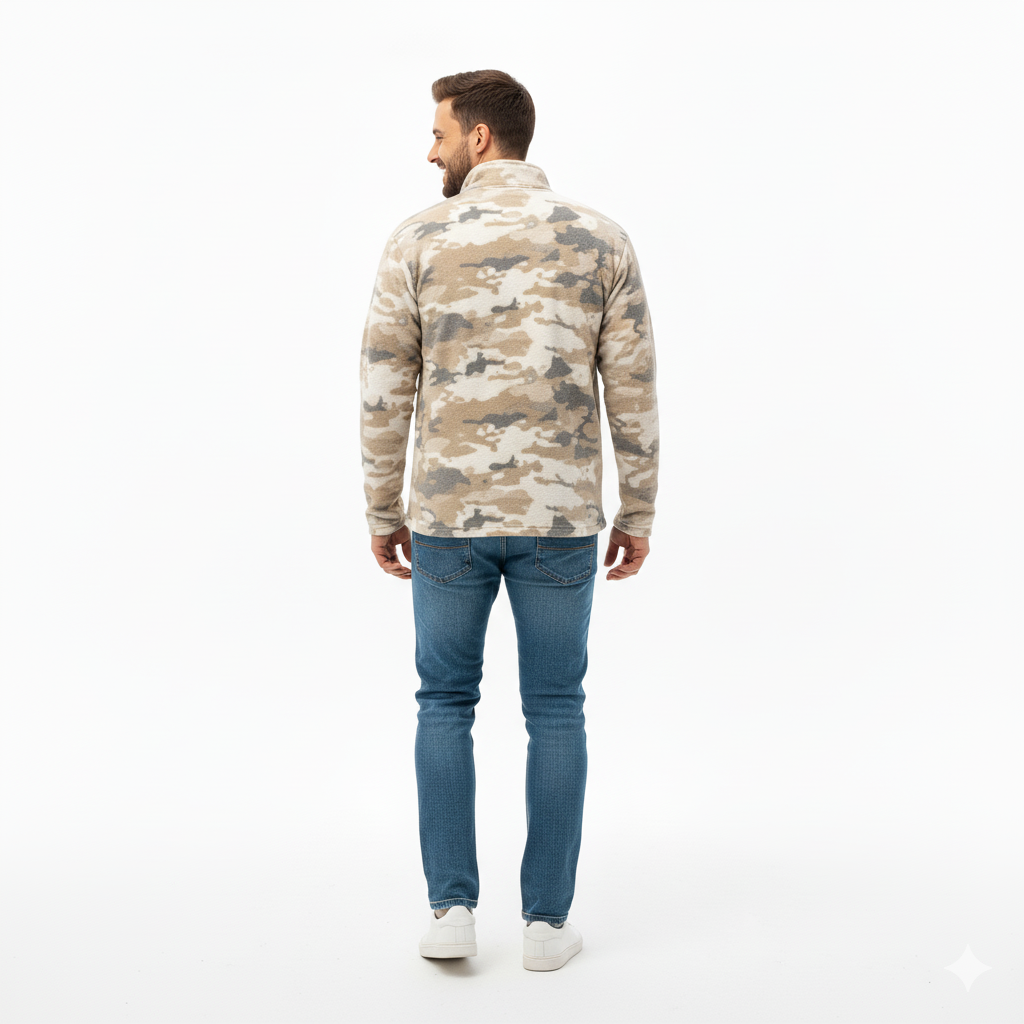 Erkek Tribal Desenli Polar Sweat – Yarım Fermuarlı, Oversize Rahat Kalıp, Etnik Desenli, Yumuşak Dokulu Uzun Kollu Polar