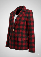 Kadın Yakalı Kare Desenli Ekoseli Düğmeli Ceket – Şık & Modern Dış Giyim