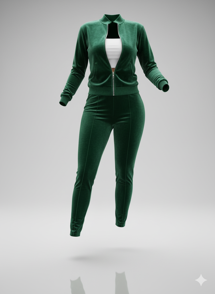 Kadın Kadife Fermuarlı Bluz & Bol Paça Pantolon İkili Takım – Şık, Rahat ve Modern Stil