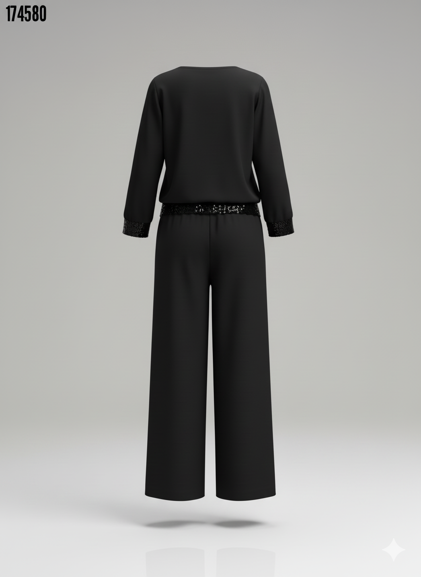 Kadın Bisiklet Yaka Pul Payetli Viskon İki İplik Bluz & Pantolon İkili Takım – Şık & Rahat Set