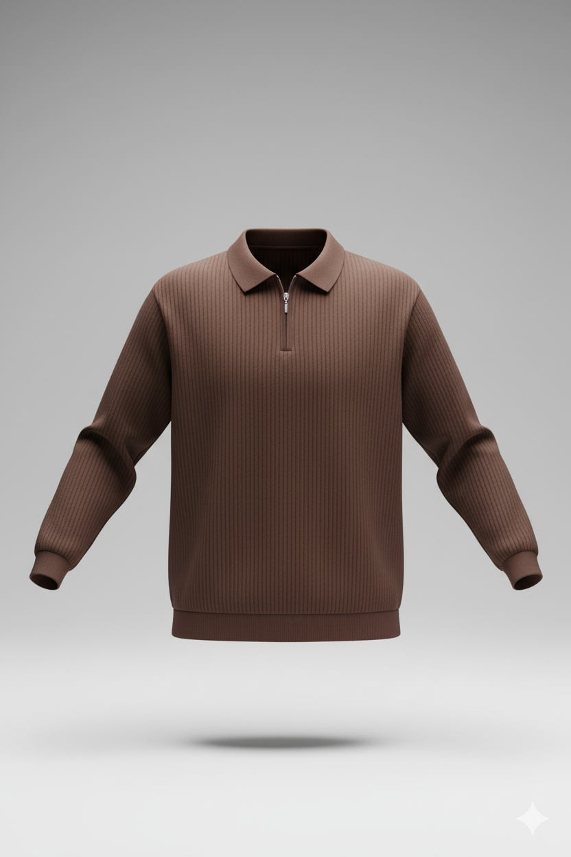 Erkek Fermuarlı Yarım V Yaka Düz Renk Triko – Sportif & Şık Tasarım, Rahat Günlük Kazak