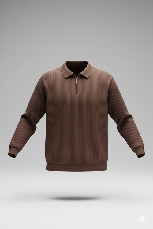 Erkek Fermuarlı Yarım V Yaka Düz Renk Triko – Sportif & Şık Tasarım, Rahat Günlük Kazak