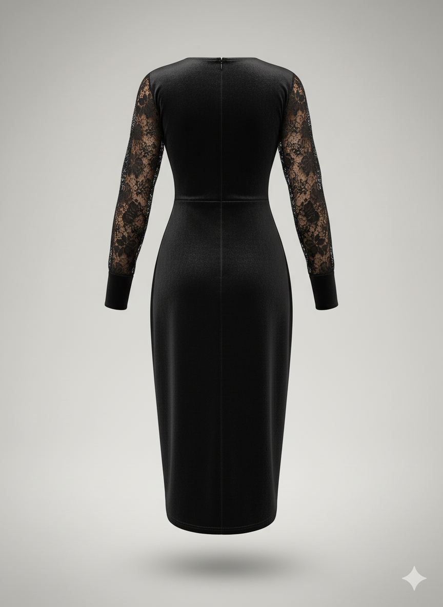 Kadın Kruvaze Yaka Yandan Düğmeli Çapraz Kesim Detaylı Midi Kadife Elbise – Şık & Zarif Tasarım