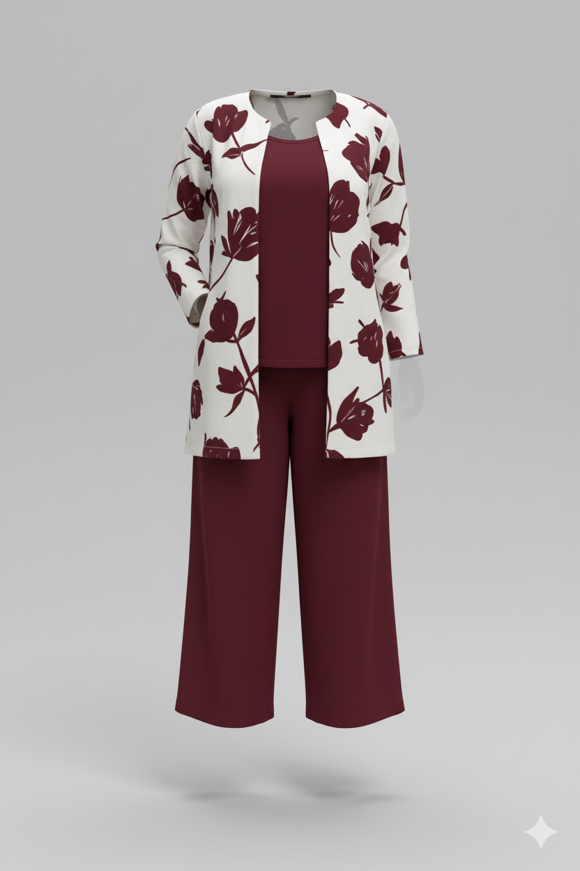 Kadın Modal Ceketli 3’lü Takım – Viskon Kolsuz Bluz + Rahat Pantolon | Şık Günlük Kombin Seti