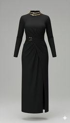 Kadın Balıkçı Yaka Toka Detaylı Sandy Kumaş Midi Elbise