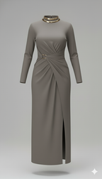 Kadın Balıkçı Yaka Toka Detaylı Sandy Kumaş Midi Elbise