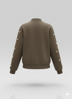 Kadın Uzun Kollu Önden Fermuarlı İnci Detaylı Kısa Modal Ceket