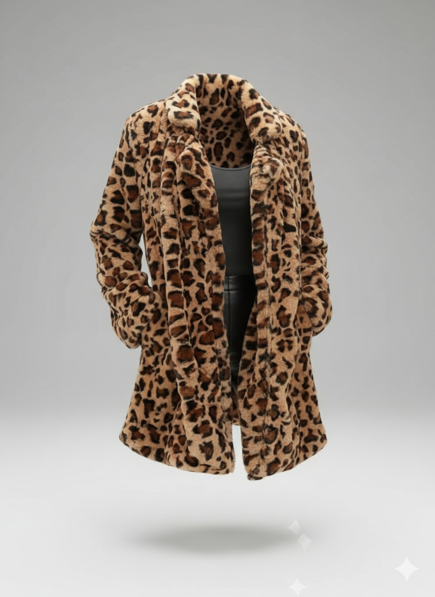 Kadın Yakalı Cepli Kısa Peluş Leopar Kaban – Sıcak & Şık Dış Giyim