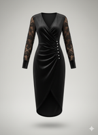 Kadın Kruvaze Yaka Yandan Düğmeli Çapraz Kesim Detaylı Midi Kadife Elbise – Şık & Zarif Tasarım