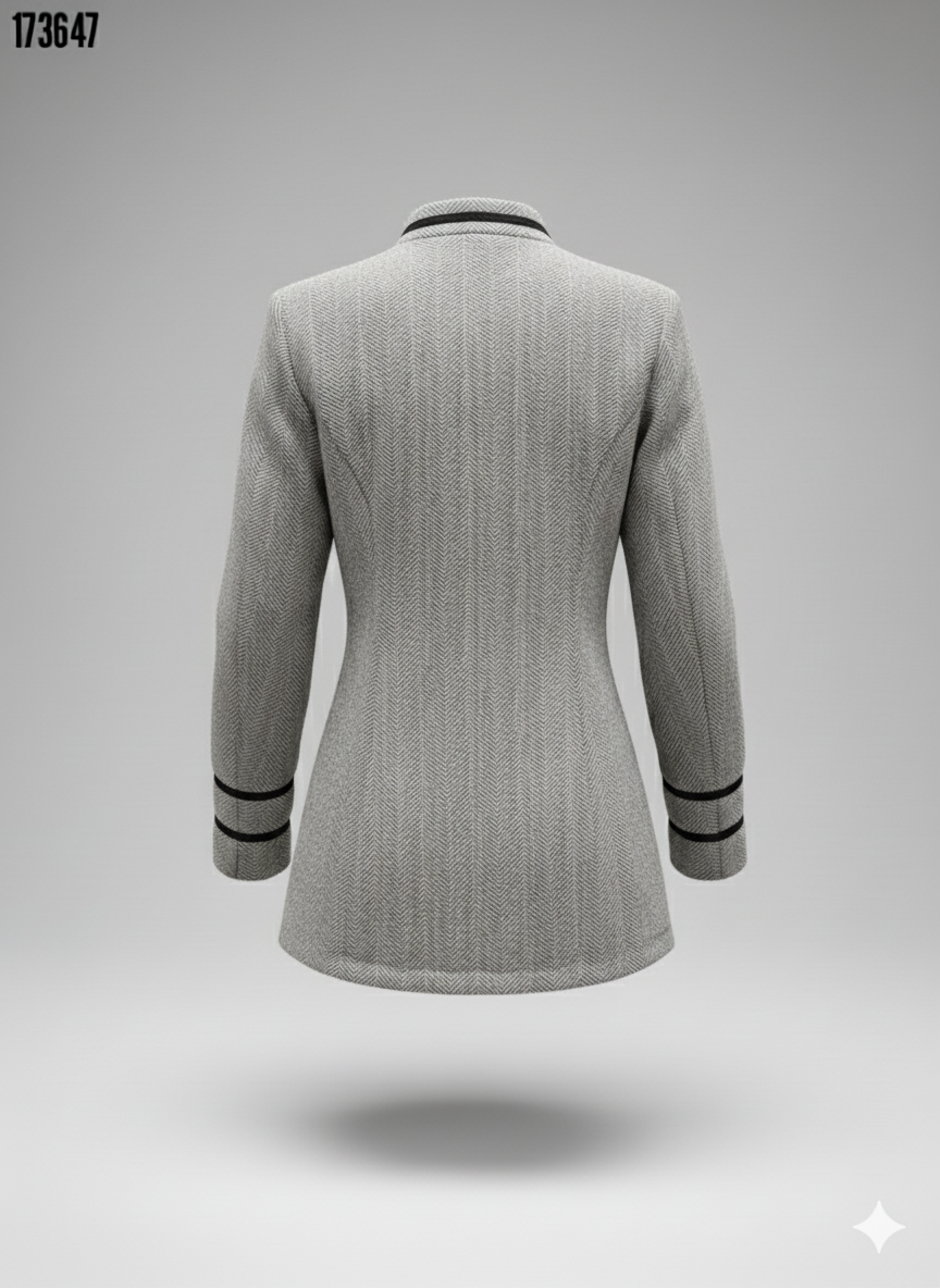 Kadın Hakim Yaka Düğme Detaylı Mini Dokuma Ceket – Şık & Modern Dış Giyim