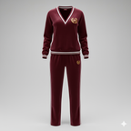 Kadın V Yaka Şerit Detaylı Kadife İkili Takım – Şık & Rahat Kadife Set