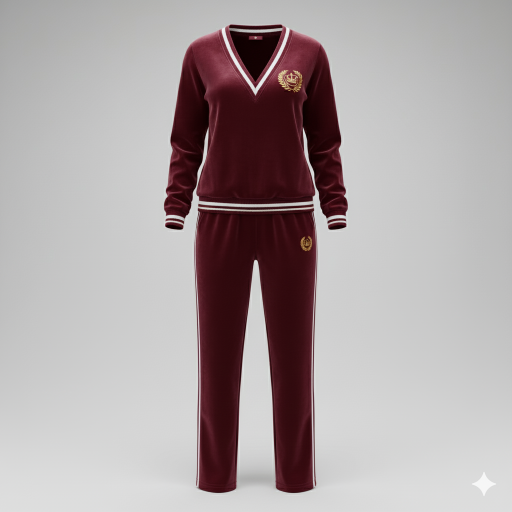 Kadın V Yaka Şerit Detaylı Kadife İkili Takım – Şık & Rahat Kadife Set