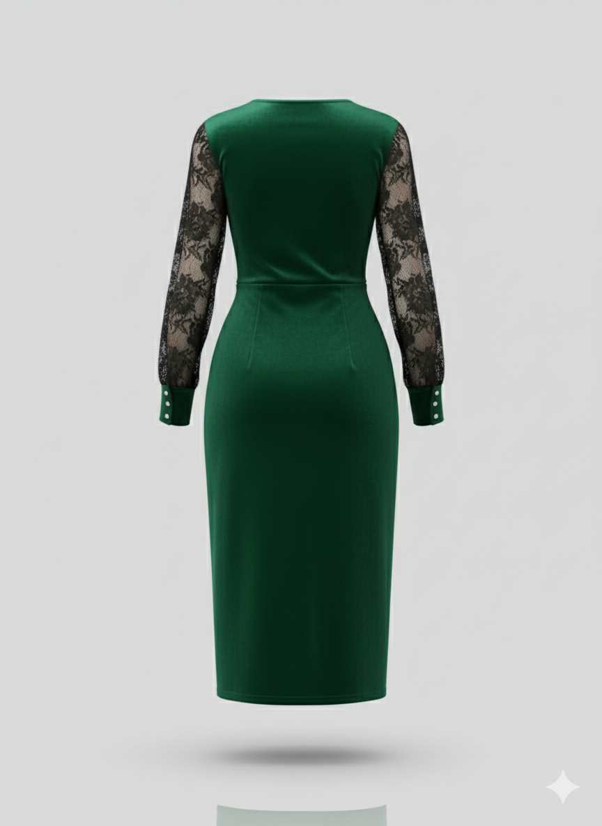 Kadın Kruvaze Yaka Yandan Düğmeli Çapraz Kesim Detaylı Midi Kadife Elbise – Şık & Zarif Tasarım