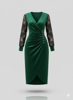 Kadın Kruvaze Yaka Yandan Düğmeli Çapraz Kesim Detaylı Midi Kadife Elbise – Şık & Zarif Tasarım