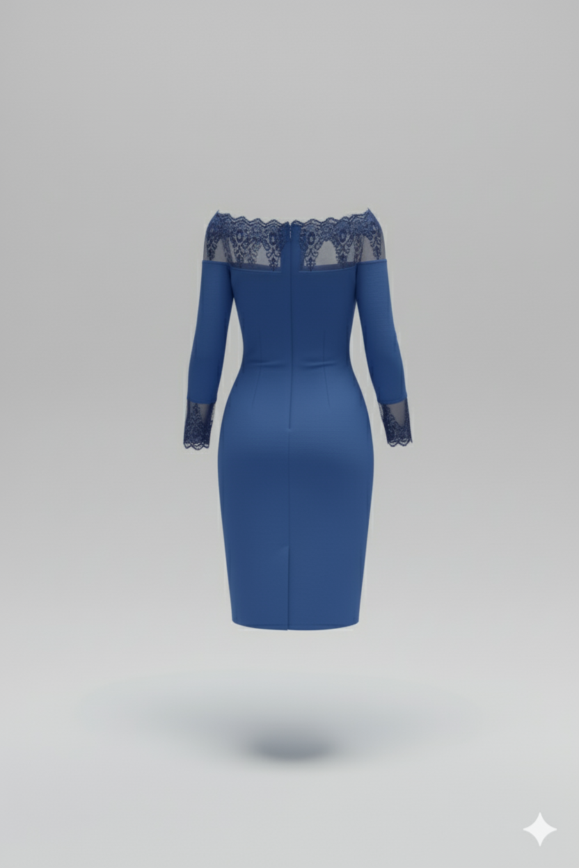 Kadın Uzun Kollu Dantel Detay Madonna Yaka Prenses Elbise