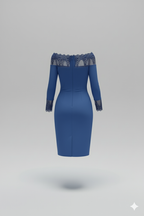 Kadın Uzun Kollu Dantel Detay Madonna Yaka Prenses Elbise