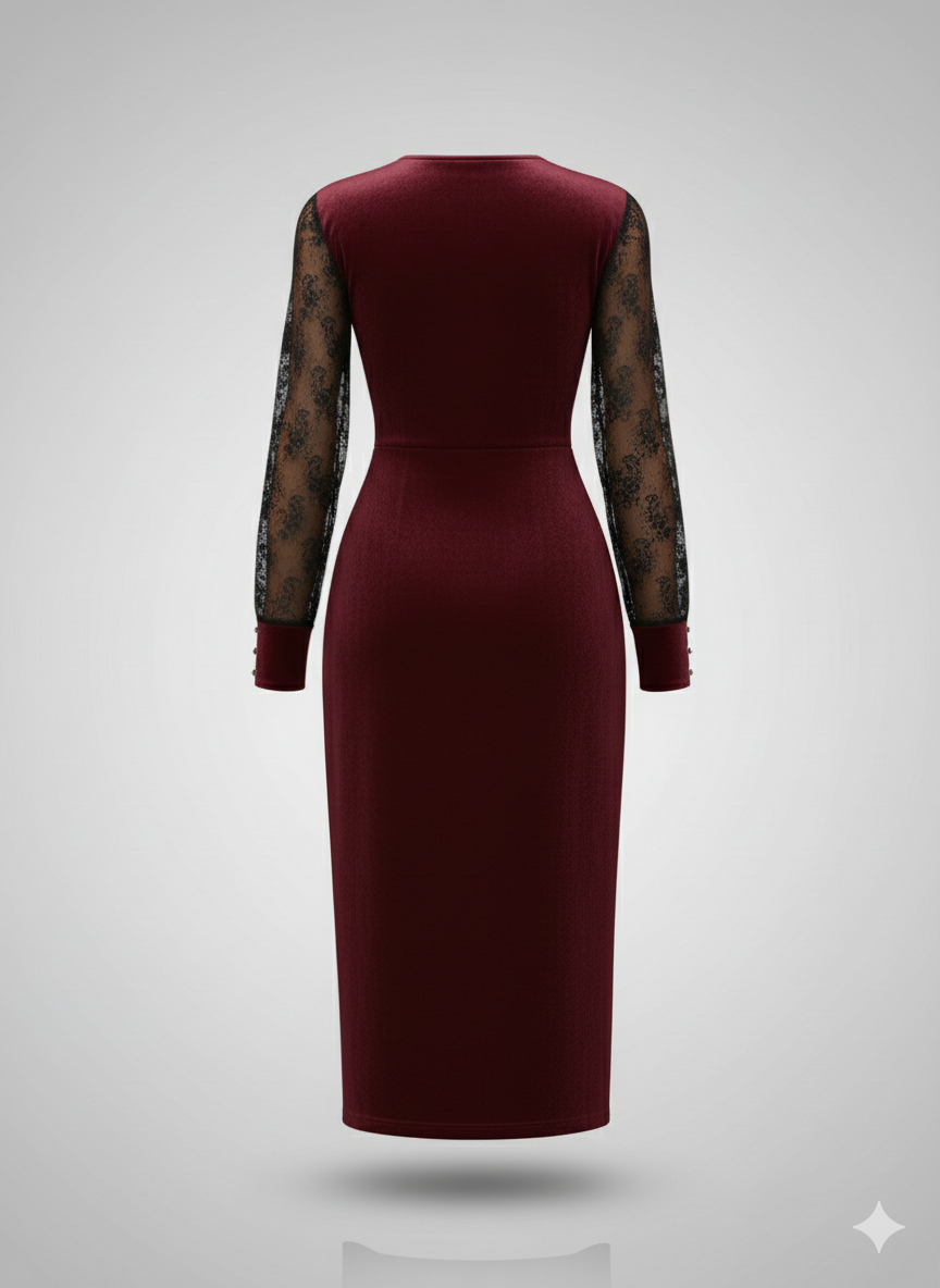 Kadın Kruvaze Yaka Yandan Düğmeli Çapraz Kesim Detaylı Midi Kadife Elbise – Şık & Zarif Tasarım