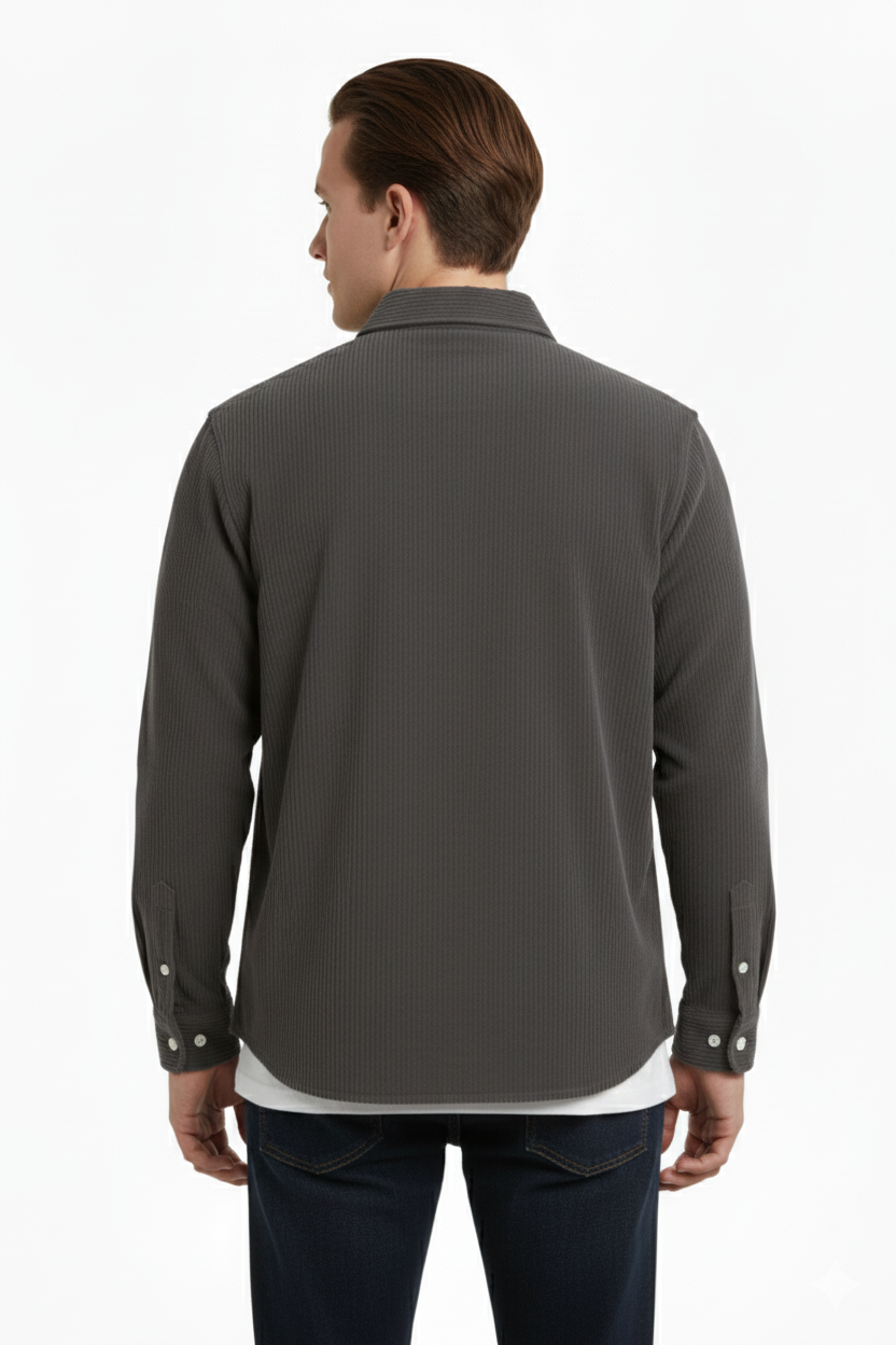 Erkek Fitilli Kadife Gömlek – Oversize Rahat Kalıp, Cepli, Yumuşak Dokulu Şık Üst (Haki)