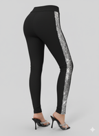 Kadın Yüksek Bel Şerit Detaylı Pul Payetli Dalgıç Tayt