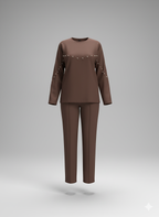 Kadın İnci Detaylı Modal Kumaş İkili Takım – Şık & Rahat Bluz Pantolon Set