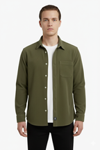 Erkek Fitilli Kadife Gömlek – Oversize Rahat Kalıp, Cepli, Yumuşak Dokulu Şık Üst (Haki)