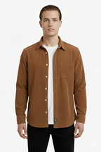 Erkek Fitilli Kadife Gömlek – Oversize Rahat Kalıp, Cepli, Yumuşak Dokulu Şık Üst (Haki)