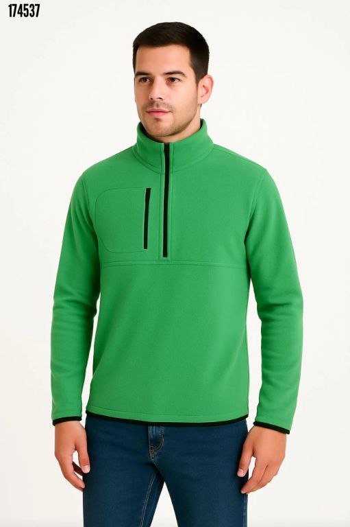 Erkek Polar Kazak – Dik Yaka Yarım Fermuarlı, Göğüs Cepli, Regular Fit Kışlık Siyah Polar