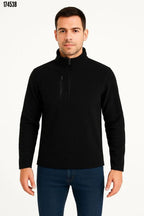 Erkek Polar Kazak – Dik Yaka Yarım Fermuarlı, Göğüs Cepli, Regular Fit Kışlık Siyah Polar