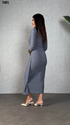 Kadın Balıkçı Yaka Toka Detaylı Sandy Kumaş Midi Elbise