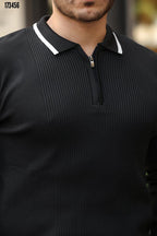 Erkek Fermuarlı Yarım V Yaka Şeritli Triko – Sportif & Şık Tasarım, Rahat Günlük Kazak