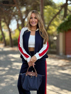 Kadın Hakim Yaka Şerit Detaylı Hırka & Bol Paça Pantolon İkili Takım – Şık ve Rahat Kombin Seti