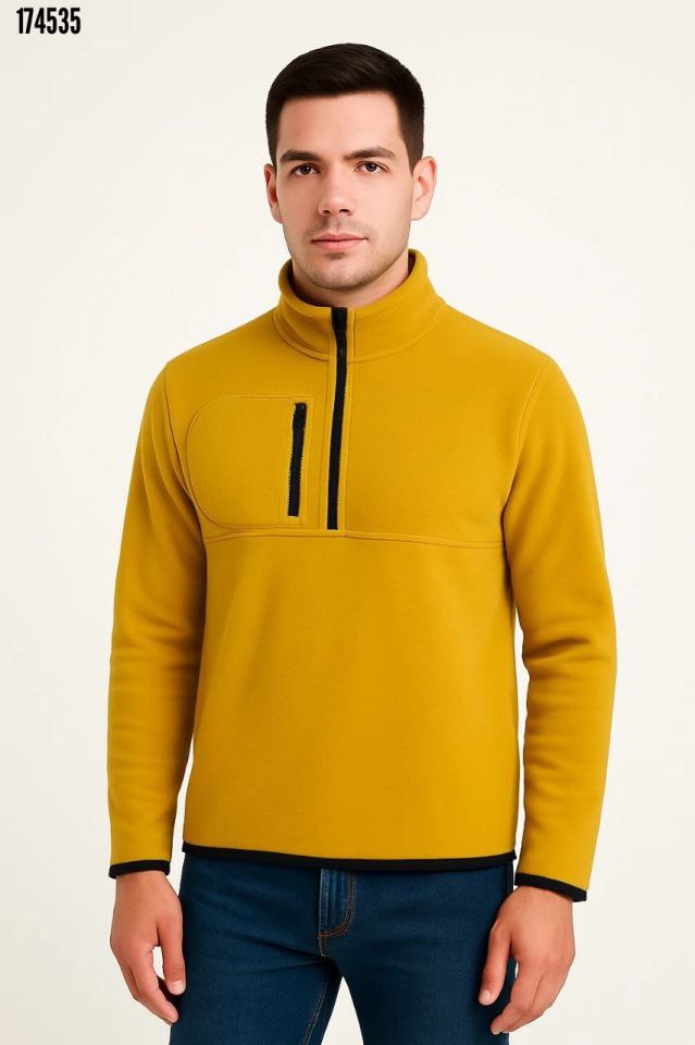 Erkek Polar Kazak – Dik Yaka Yarım Fermuarlı, Göğüs Cepli, Regular Fit Kışlık Siyah Polar