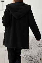 Kadın Kapşonlu Önden Fermuarlı Cepli Welsoft Peluş Ceket – Yumuşak & Sıcak Dış Giyim