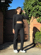 Kadın Yandan Bağlamalı Geniş Paçalı Fitil Kaşkorse İkili Takım | Rahat & Şık Set