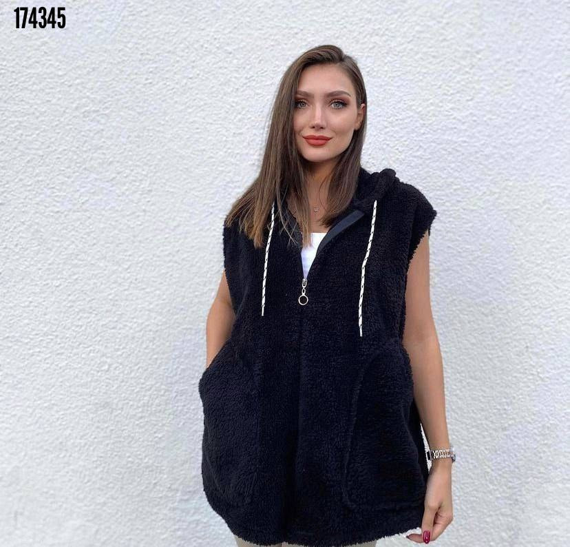 Kadın Welsoft Polar Yelek | Kapüşonlu Fermuarlı Kolsuz Yelek