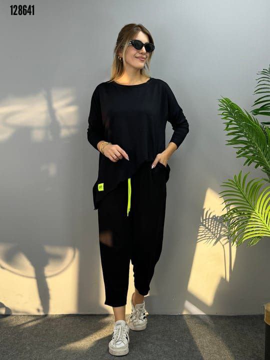 Kadın İki İplik Viskon Pamuk Arma Detaylı İkili Takım