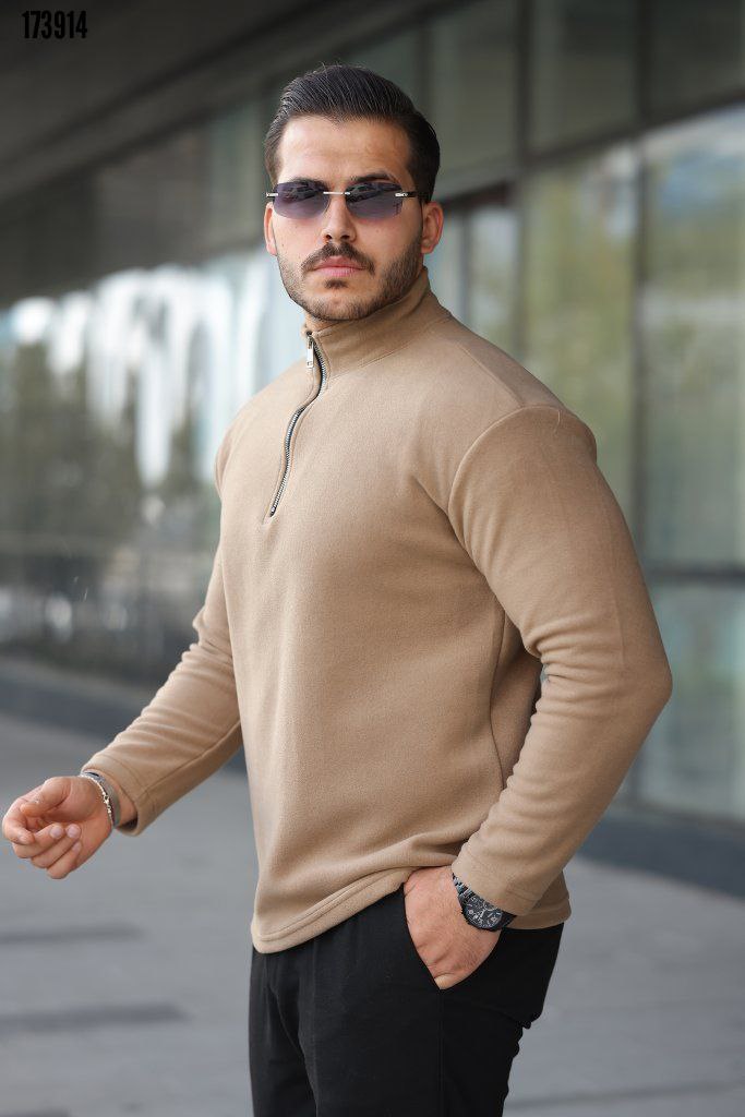 Erkek Zip Yaka Polar Sweat – Yarım Fermuarlı, Sıcak Tutan Rahat Kışlık Polar