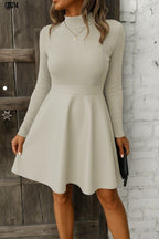 Kadın Balıkçı Yaka Kaşkorse Üst Deri Detaylı Mini Elbise