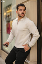 Erkek Fermuarlı Yarım V Yaka Düz Renk Triko – Sportif & Şık Tasarım, Rahat Günlük Kazak