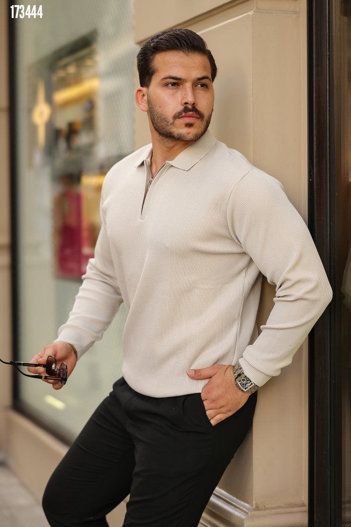 Erkek Fermuarlı Yarım V Yaka Düz Renk Triko – Sportif & Şık Tasarım, Rahat Günlük Kazak