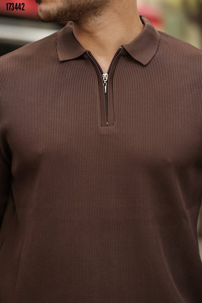 Erkek Fermuarlı Yarım V Yaka Düz Renk Triko – Sportif & Şık Tasarım, Rahat Günlük Kazak