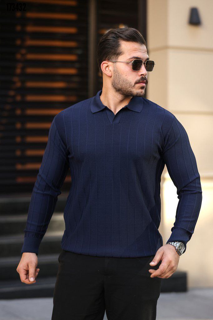 Erkek V Yaka Triko Kazak – Şık Kesim, Geniş Omuz Gösteren Slim Fit Etki