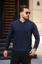 Erkek V Yaka Triko Kazak – Şık Kesim, Geniş Omuz Gösteren Slim Fit Etki