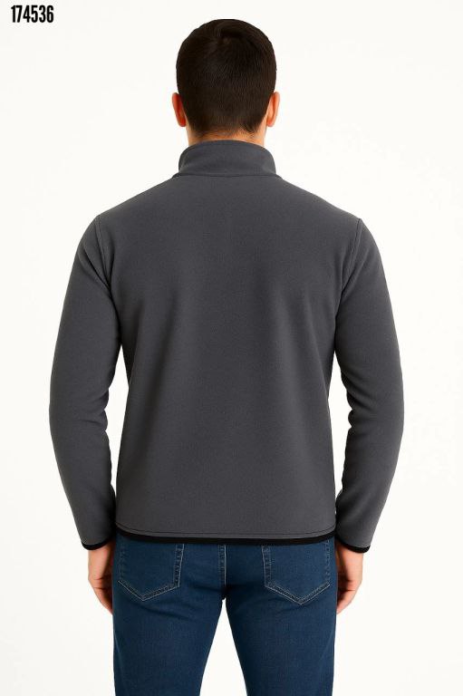 Erkek Polar Kazak – Dik Yaka Yarım Fermuarlı, Göğüs Cepli, Regular Fit Kışlık Siyah Polar