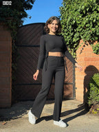 Kadın Yandan Bağlamalı Geniş Paçalı Fitil Kaşkorse İkili Takım | Rahat & Şık Set