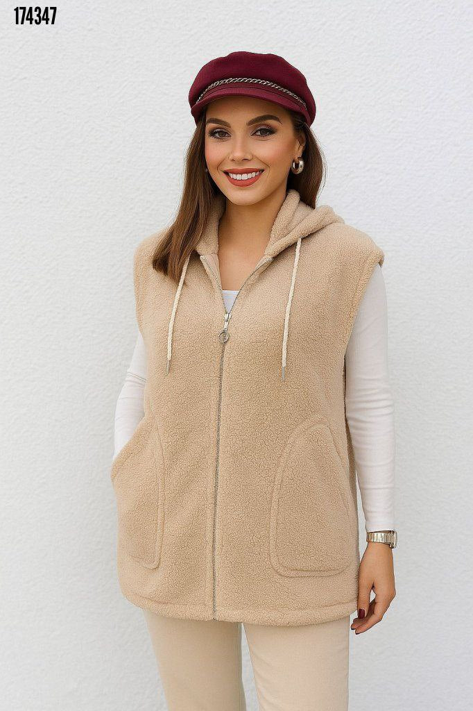 Kadın Welsoft Polar Yelek | Kapüşonlu Fermuarlı Kolsuz Yelek