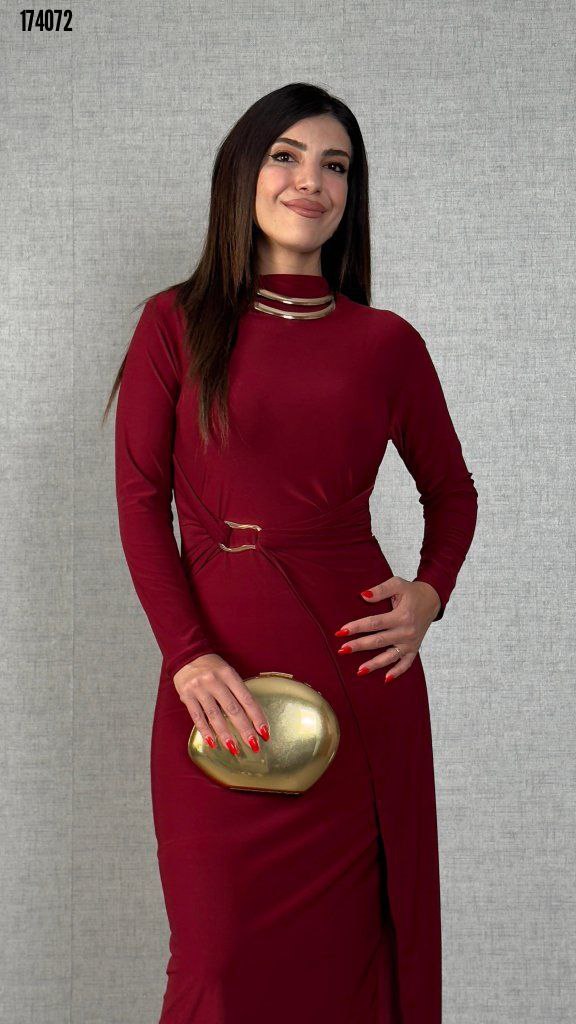 Kadın Balıkçı Yaka Toka Detaylı Sandy Kumaş Midi Elbise