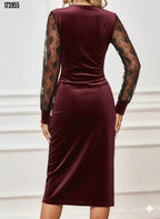 Kadın Kruvaze Yaka Yandan Düğmeli Çapraz Kesim Detaylı Midi Kadife Elbise – Şık & Zarif Tasarım