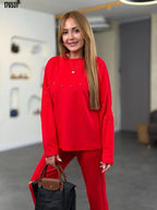 Kadın İnci Detaylı Modal Kumaş İkili Takım – Şık & Rahat Bluz Pantolon Set